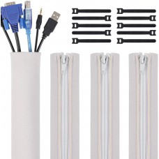 4 Pack Cable Management Sleeve with 10 Pieces Cable Tie, 19.5 inch Cord Organizer Cable Wrap Wires Cover Sleeves Wraps Wire Hider System with Zipper for TV Computer PC Desk Home 