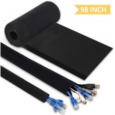 98" Cable Sleeves Adjustable Cable Wraps Reusable Cord Management System DIY Cuttable Cable Tidy Strong Fixation Wire Hider Sleeve for Office Desk TV PC Home Theater Entertainment Center Black 