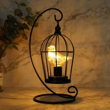 Birdcage Bulb Decorative Lamp Battery Operated 12" Tall Cordless Accent Light with Warm White Fairy Lights Bird Bulb for Living Room Bedroom Kitchen Wedding Xmas(Black) 