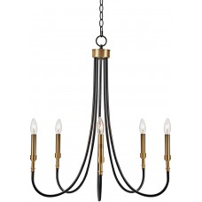 5-Light Farmhouse Chandelier Black and Gold Brass Large Metal Pendant Lighting Fixture for Dining Room, Bedroom, Living Room, 24"x24"x28" 