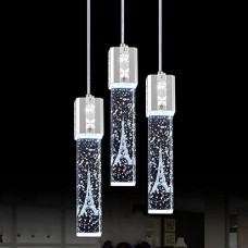 Modern 3 Light Pendant Crystal Bubble Shade Hanging LED Ceiling Pendant Light Fixture (Round Canopy)