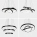 Modern Black LED Chandelier with 3-Ring Black Adjustable Hanging Pendant Light Ceiling Light Fixtures for Living Dining Room Kitchen Bedroom (16 inches Chandelier) - Cool Light, 6000K,56W 