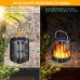 Outdoor Solar Lanterns Dancing Flame Outdoor Hanging Lanterns Lights Solar Powered and USB Charging Torch Light Waterproof Auto Sensor for Garden Patio Yard, 1 Pack 