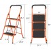 3 Step Ladder Foding Step Stool Portable Lightweight Space Saving Ladders with Sturdy Steel and Anti-Slip Wide Pedal Multi-Use for Household, Office, Market 