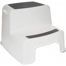 Home Basics Extra Boost 2 Tier Non-Slip Rubber Tread Plastic Step Stool, White 