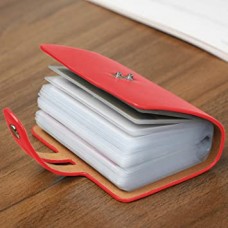 Leather Business Card Organizer with 26 Card Slots(Red)