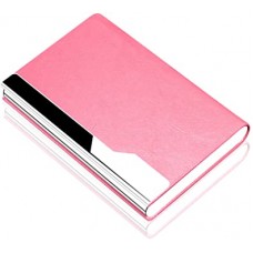 Business Card Case Leather & Stainless Steel Multi Card Case (Pink)