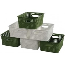Plastic Storage Baskets, White and Deep Green, 6 Packs