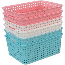 Blue Pink White Plastic Storage Baskets, 6 Packs