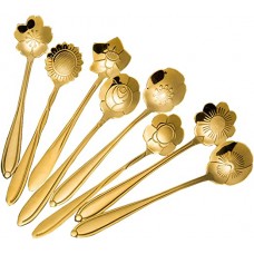 Stainless Steel Tableware Creative Flower Spoon Set of 8,Gold