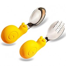 Snail Model Spoon Fork Children Self-Feeding Utensil (Yellow)