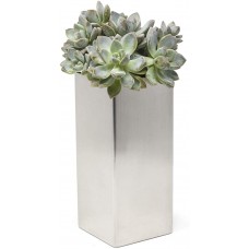 Modern Square Vase Planter 3.5" x 3.5" x 8", Brushed Stainless Steel  Silver