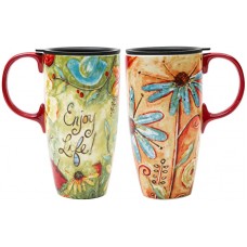 Coffee Ceramic Mug Porcelain Latte Tea Cup With Lid in Box 17 oz. 2 Pack