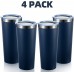 22oz Tumbler 4 Pack Stainless Steel Travel Coffee Mug with Lids Double Wall Insulated Coffee Cup(Navy, 4 pack)